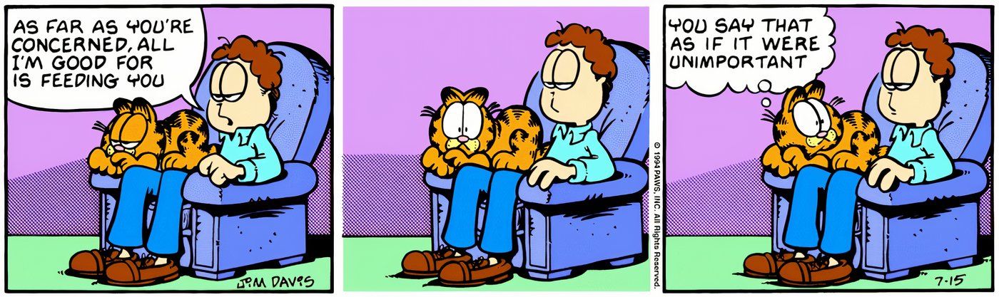 Garfield offended by something Jon said about food.