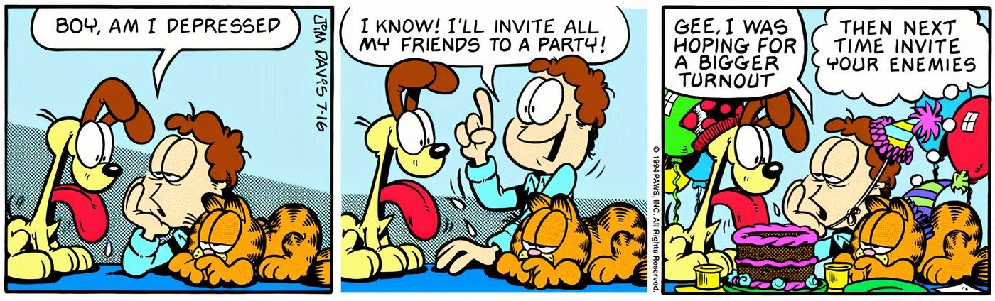 Jon throwing a party with only Garfield and Odie.