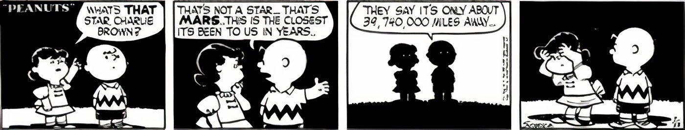 Lucy frustrated with Charlie Brown's knowledge of astronomy.