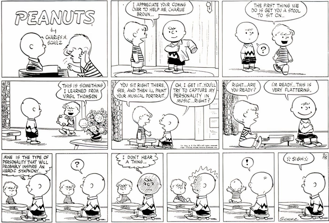 Schroeder uninspired to write music by Charlie Brown's essence. 