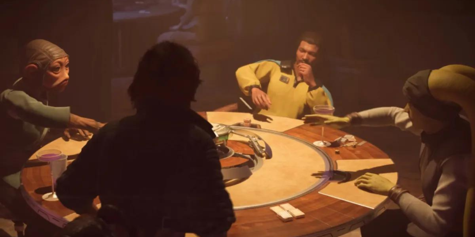 Star Wars Outlaws Lando jogando em uma mesa