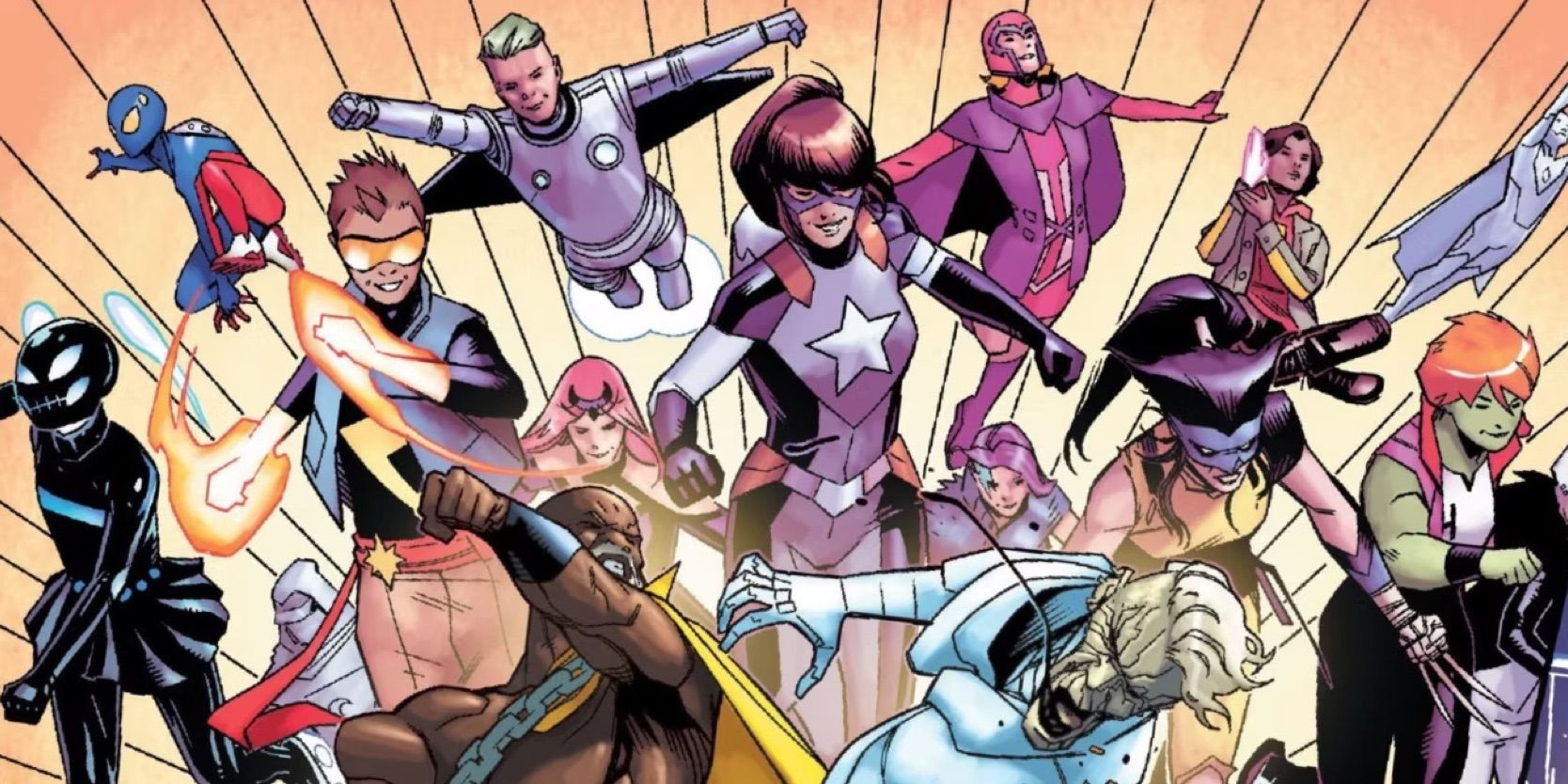 New Champions lineup in Timeless #1 including Liberty, Cadet Marvel, Amaranth, Spider-Boy, Fantasma, and more