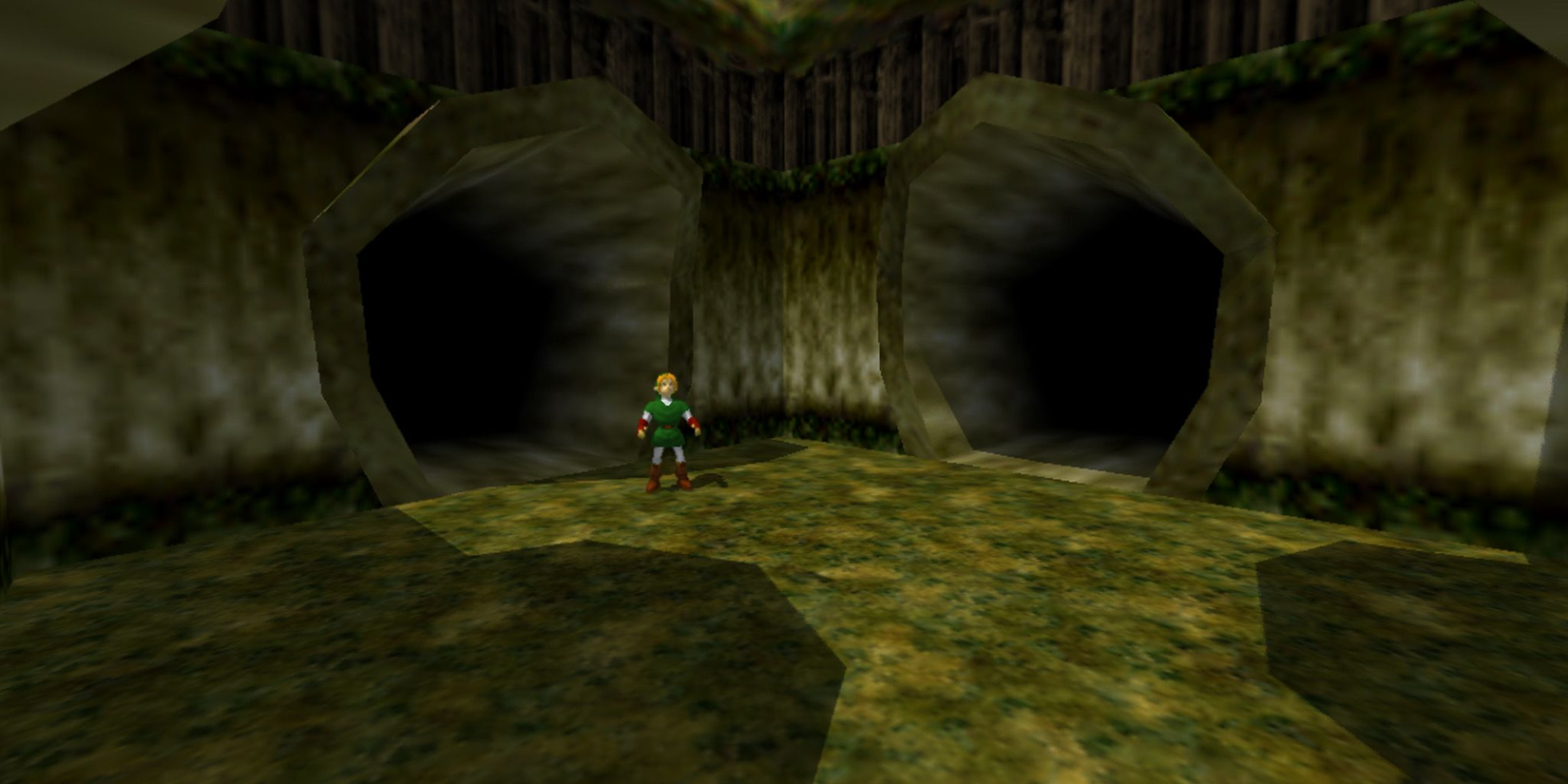 Link Waking Arounf in The Lost Woods in The Legend of Zelda Ocarina of Time.