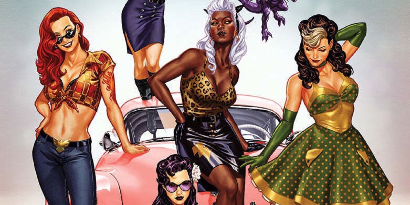 X-Men #1 Cropped Mark Brooks Variant Cover with Storm, Rogue, Psylocke, and Jean Grey in 50s Era Redesigns