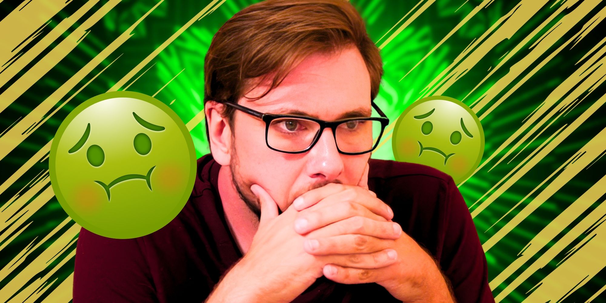 90 Day Fiancé's Colt Johnson holds his hands in front of his mouth, surrounded by two nauseous emojis.