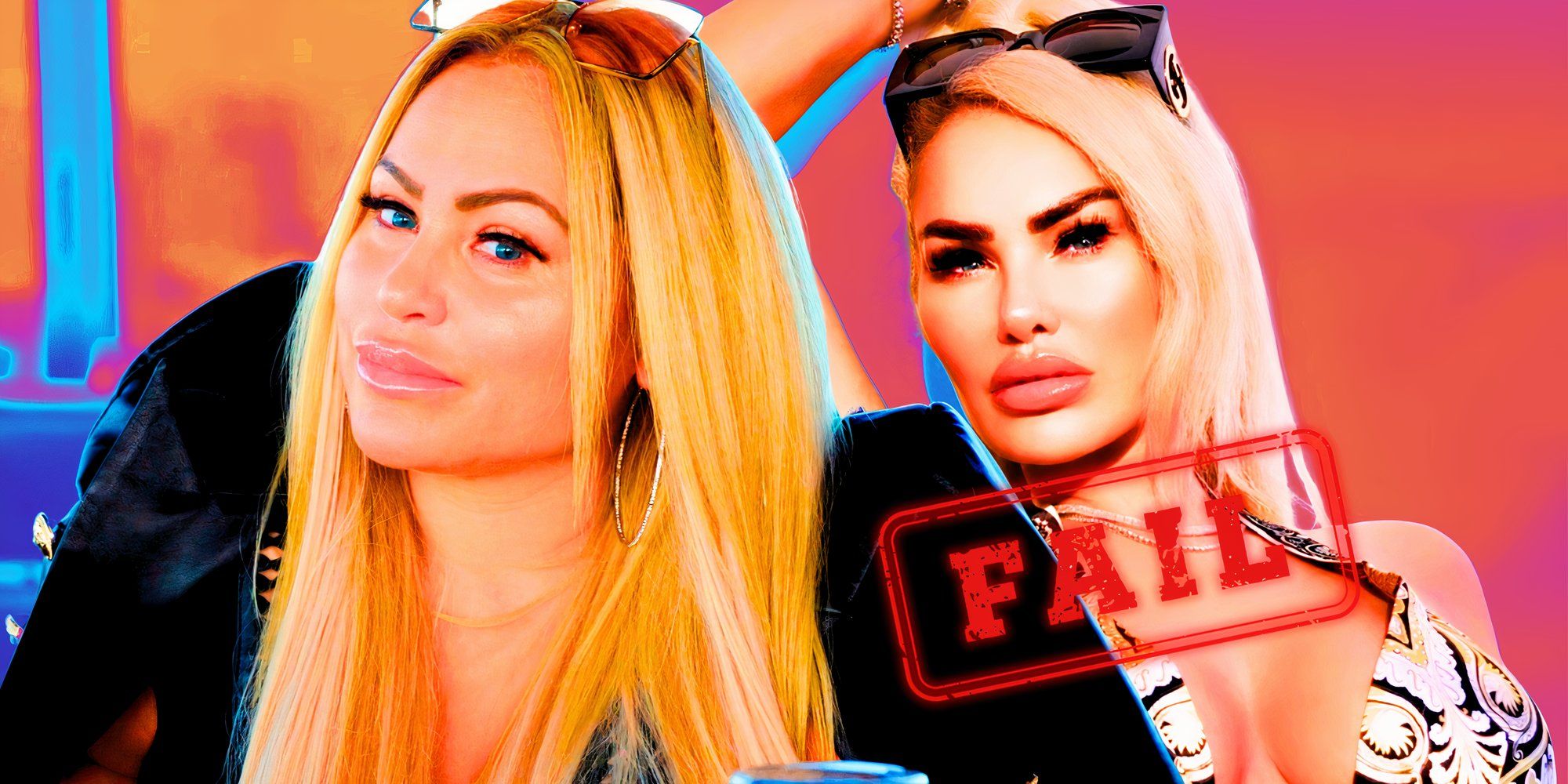 90 Day Fiancé Darcey Silva with and without filters on her face with "fail" text in red