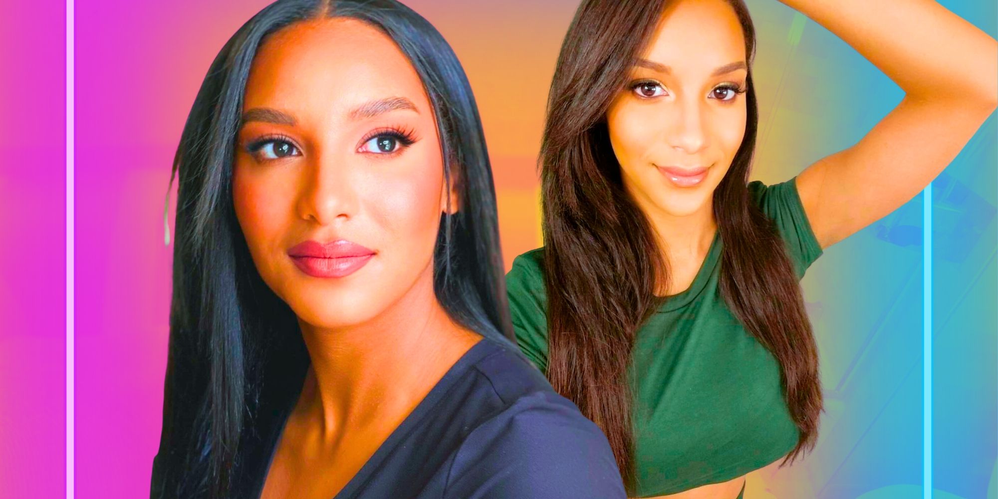 90 Day Fiance Chantel Everett in two side by side images with a slight smile