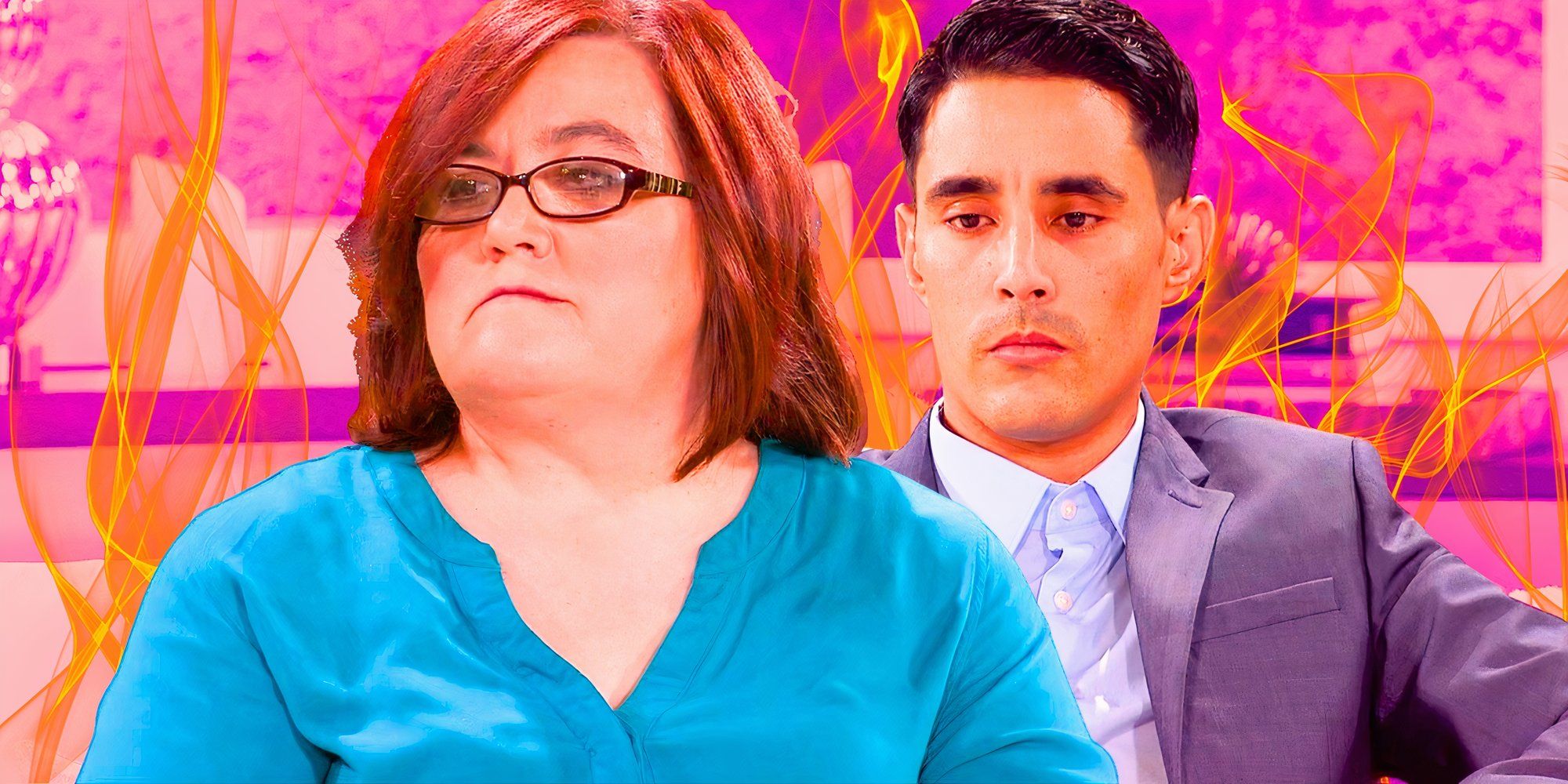 90 day fiance stars danielle mullins and mohamed jbali in montage with serious expressions