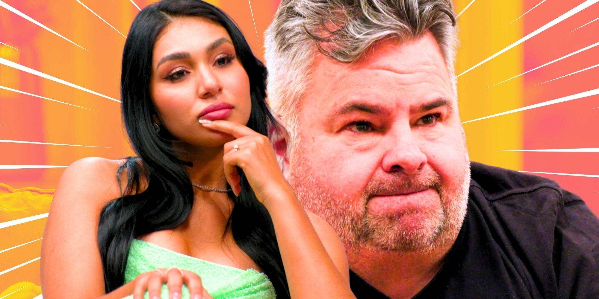 90 Day Fiance Thais Ramone and Big Ed Brown in side by side images looking pensive