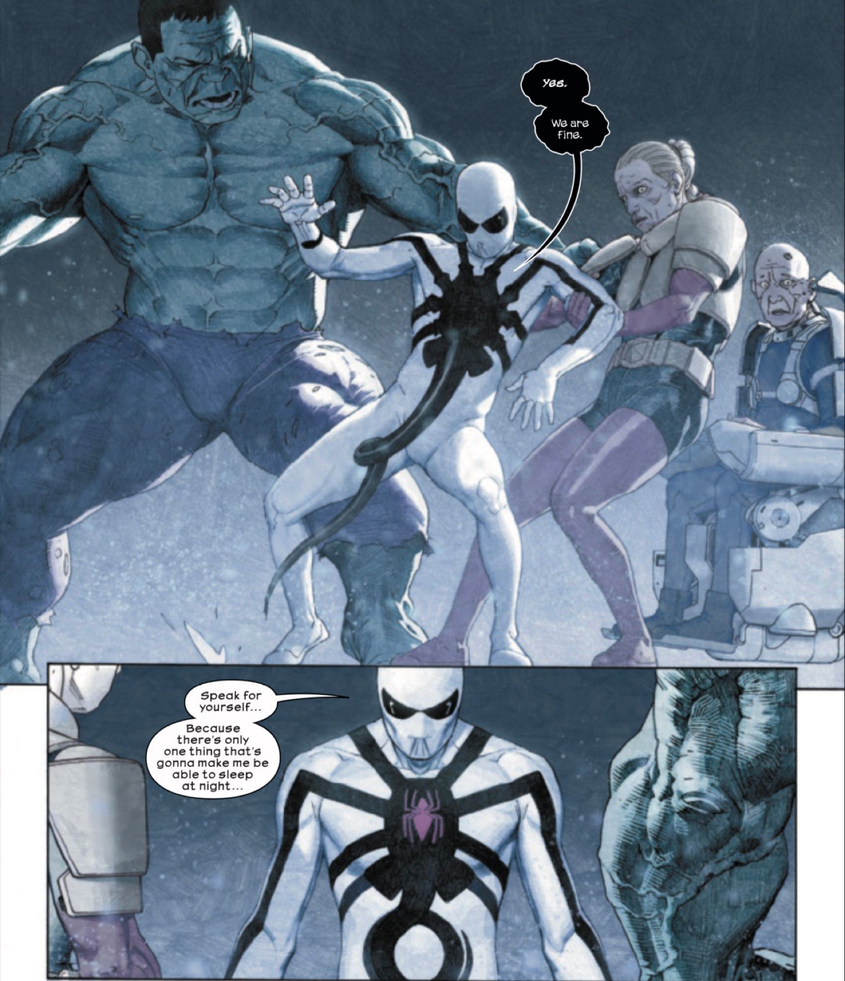 Aliens vs. Avengers de Hickman e Ribić - o novo traje do Homem-Aranha de Miles Morales desenvolvido por Symbiote e Alien Facehugger