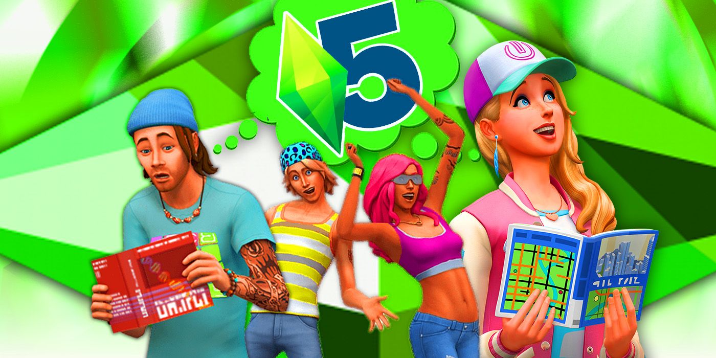  Sims 4 characters with the sims 5 logo