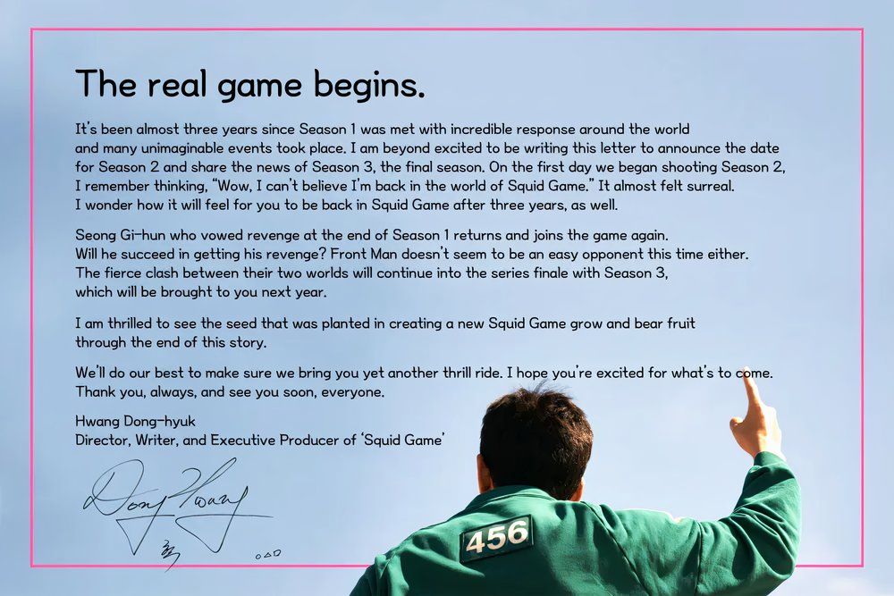 A letter to fans from Squid Game creator Hwang Dong-hyuk