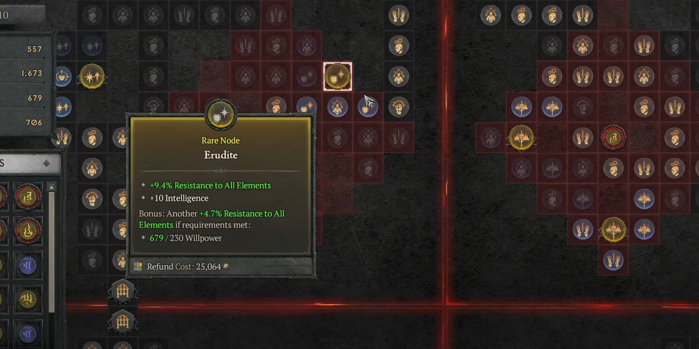 A Paragon board showing the rare node “Erudite” in Diablo 4.