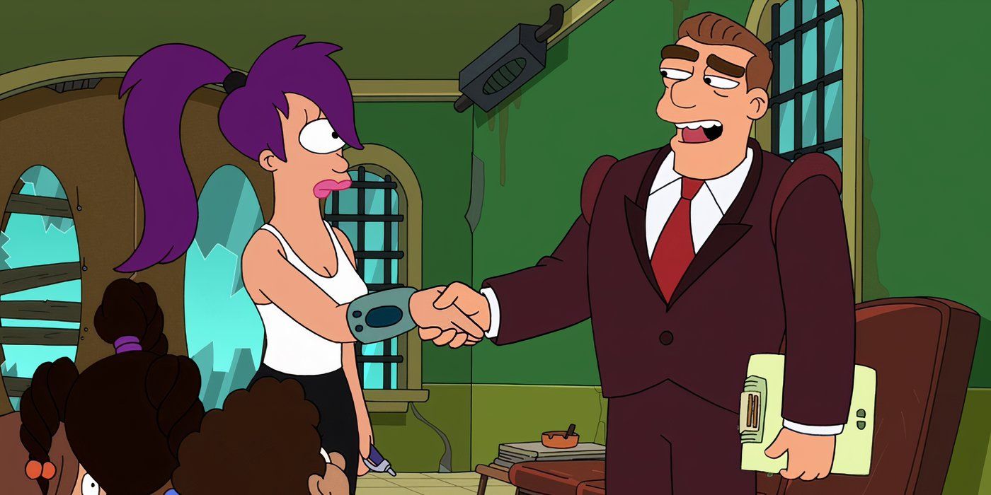 Abner Doubledeal and Leela in Futurama