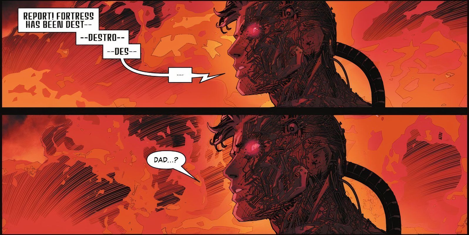 Absolute Power #2 Cyborg Jon Kent briefly recognizes his father with his programming.