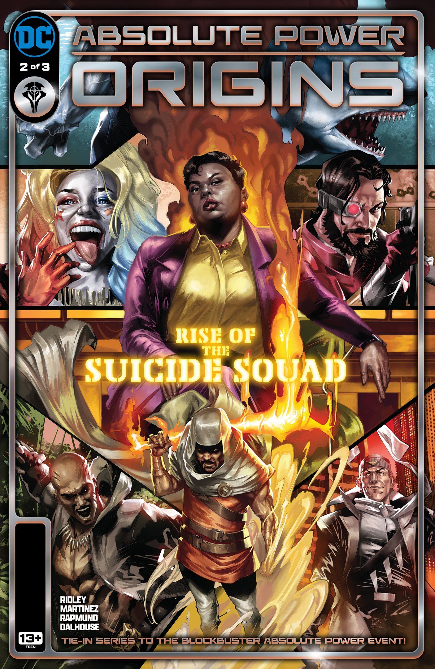 Absolute Power Origins 2 Main Cover: Amanda Waller surrounded by members of the Suicide Squad.