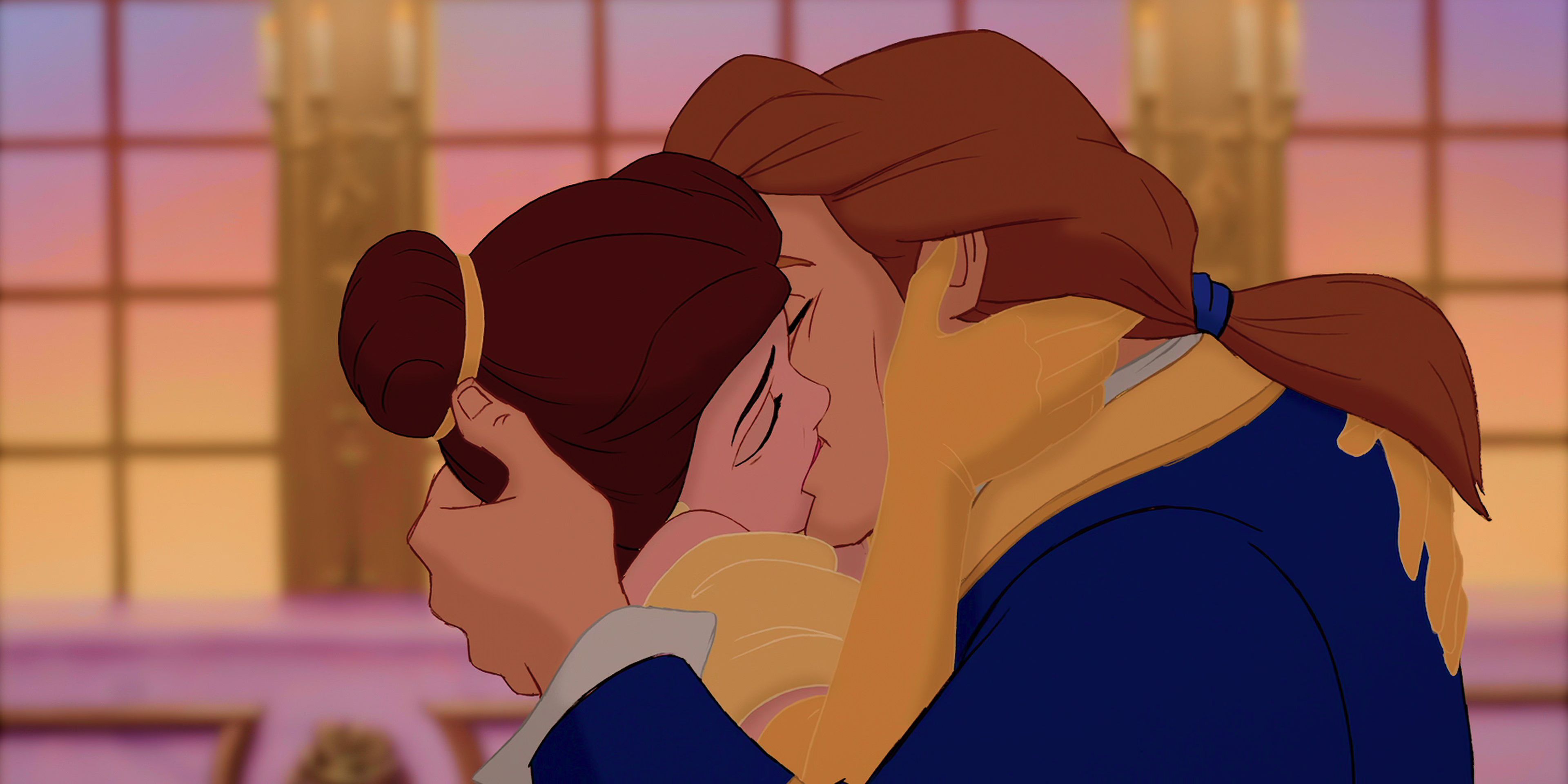 Adam And Belle Kissing In Disney's Beauty And The Beast (1991)