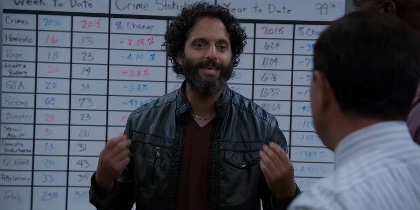 Adrian Pimento in his leather jacket, talking while gesturing