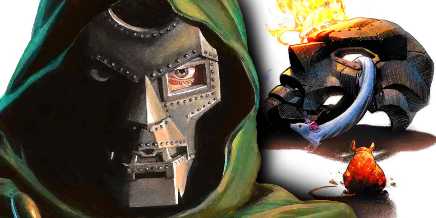 alex ross doctor doom with his mask in the background