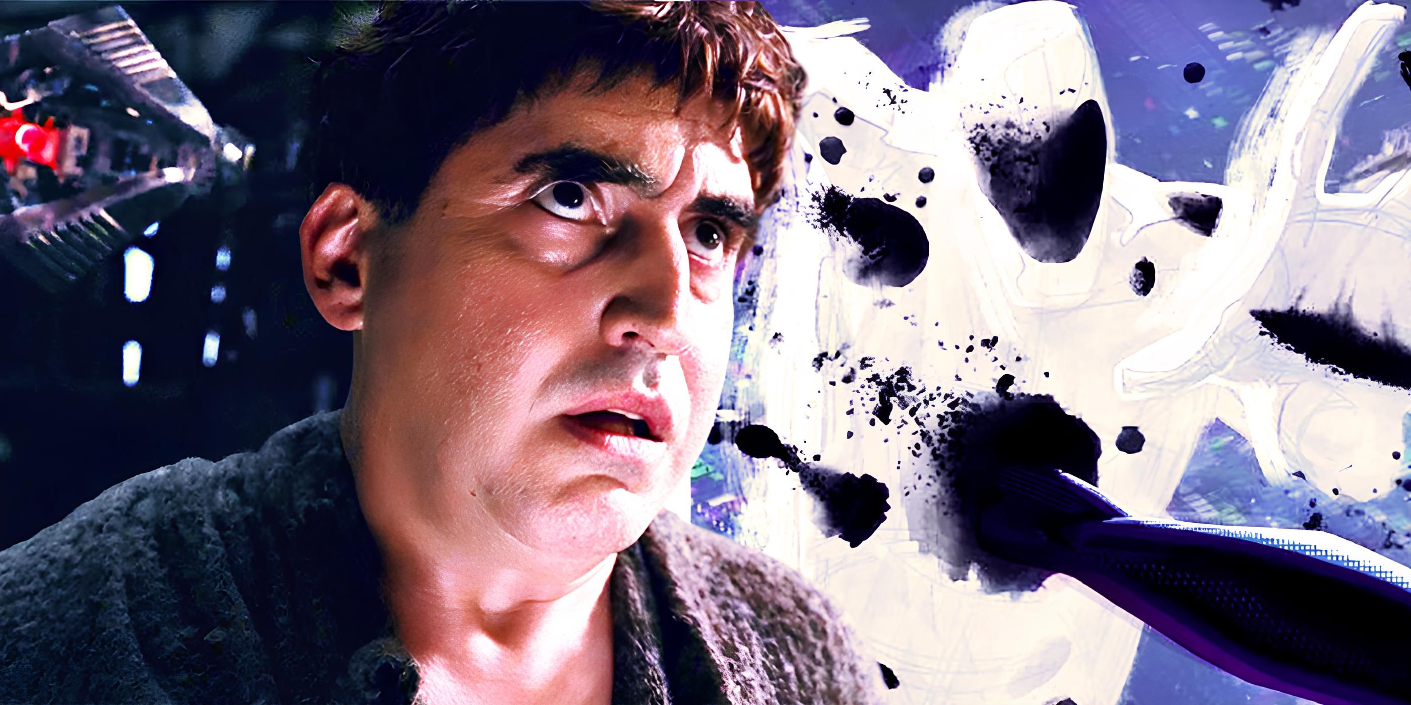Alfred Molina as Doc Ock in Spider-Man 2 Next to The Spot From Across the Spider-Verse