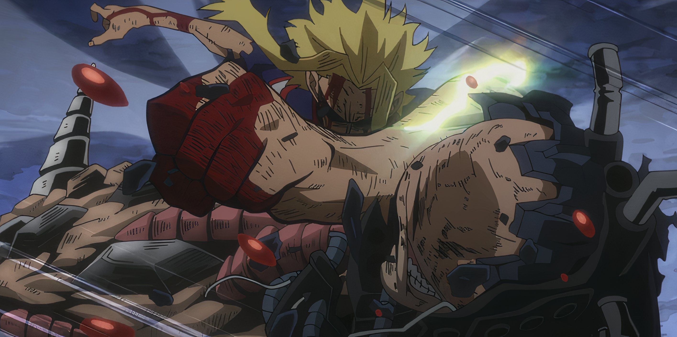 All Might punches All for One in the face.