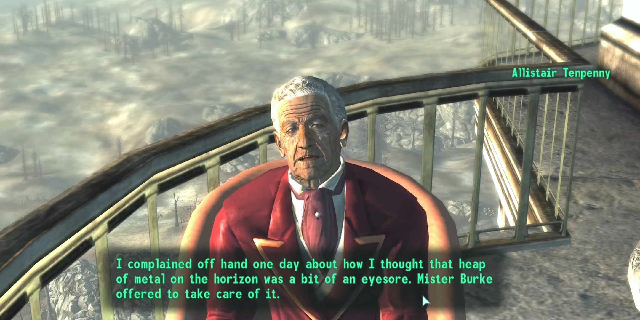 Allistair Tenpenny explica por que bombardear Megaton em Fallout 3.