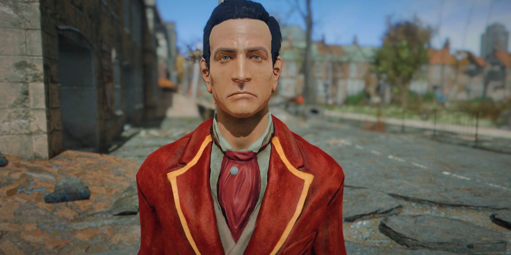 Allistair Tenpenny olha diretamente para a câmera no mod Fallout London do Fallout 4.