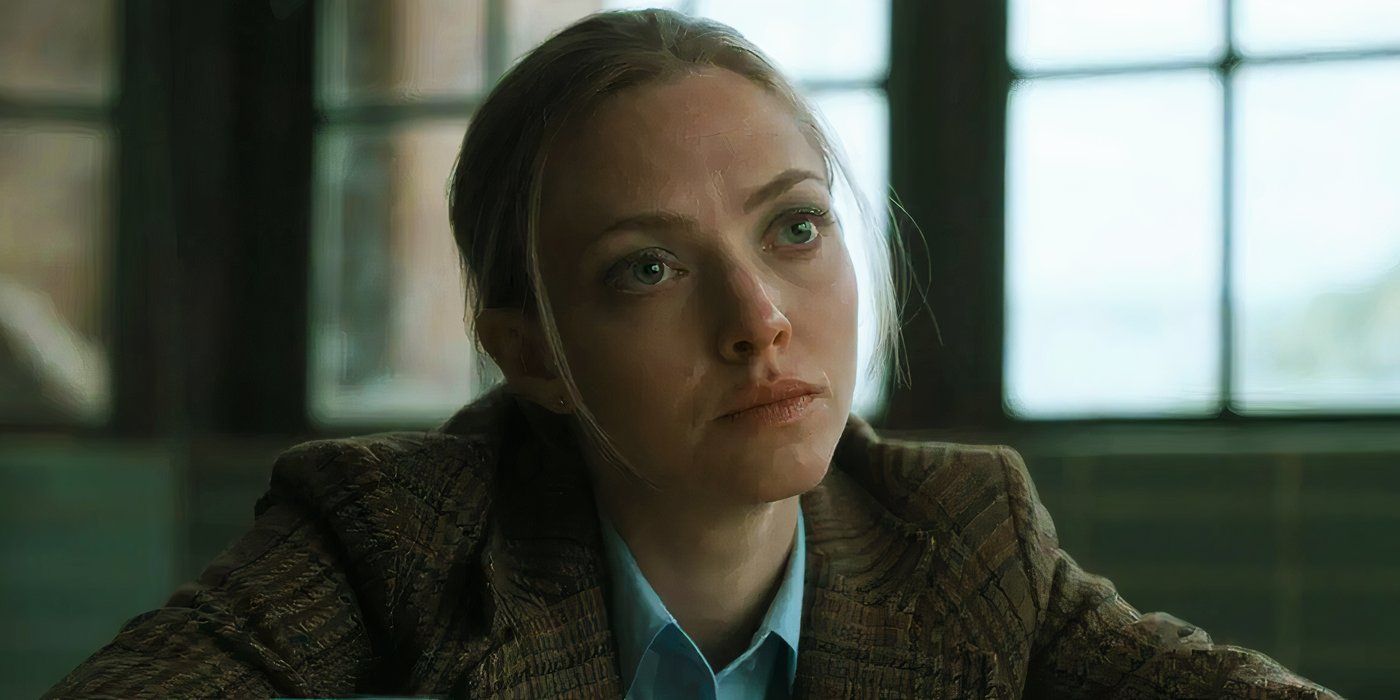 Amanda Seyfried as Rya Goodwin looking serious in The Crowded Room