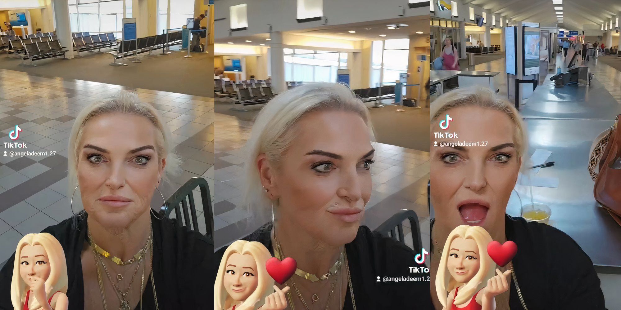 Angela Deem em 90 Day Fiance no aeroporto com moletom preto e correntes douradas