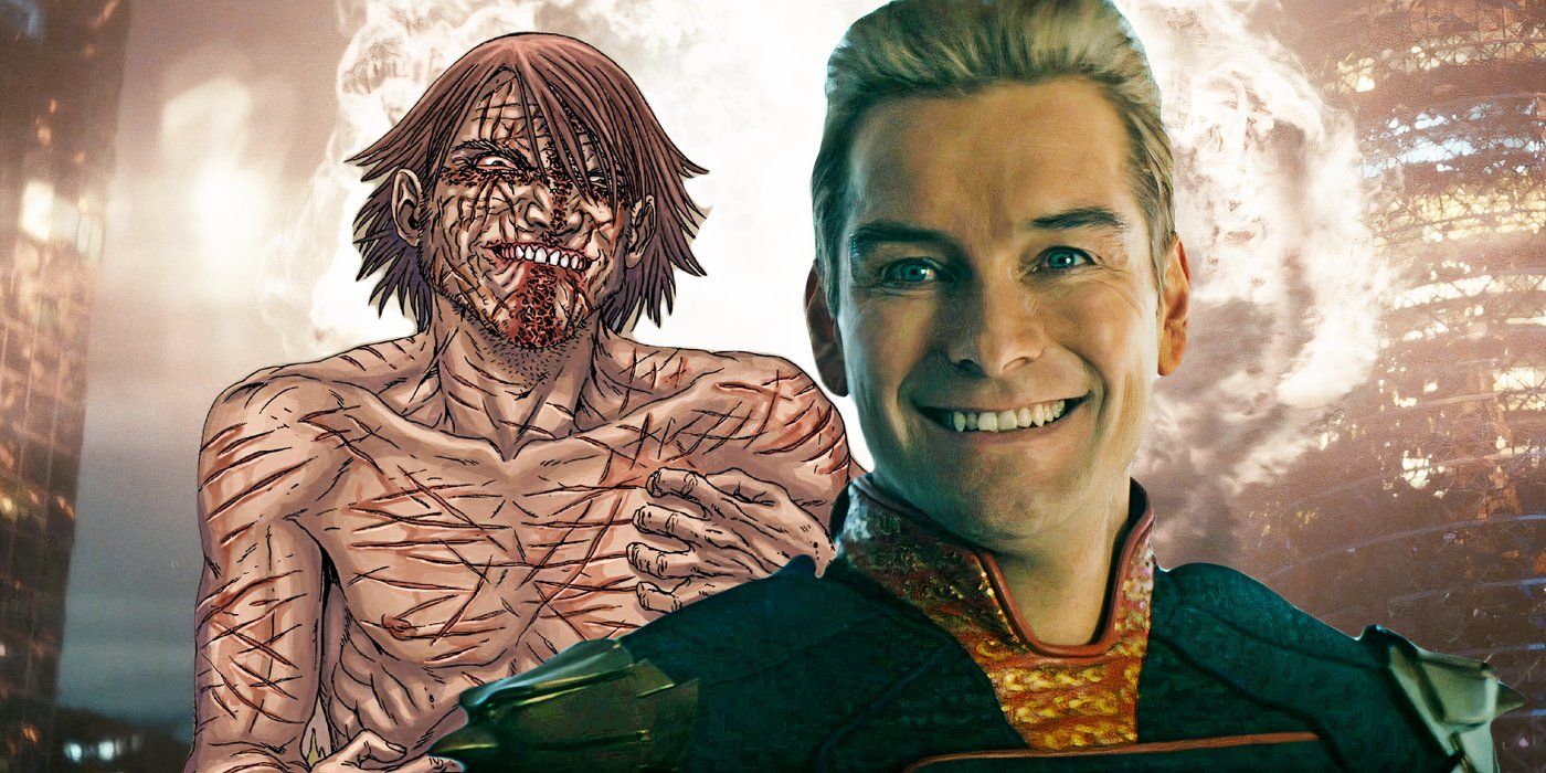 Antony Starr as Homelander in The Boys next to a picture of a man scratching himself by Crossed Custom Image