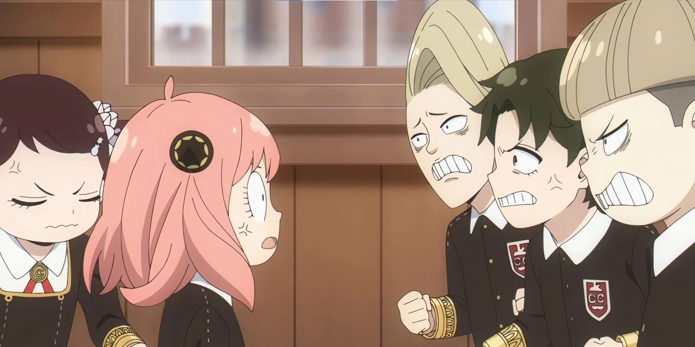 Anya and Damian argue while their friends look.