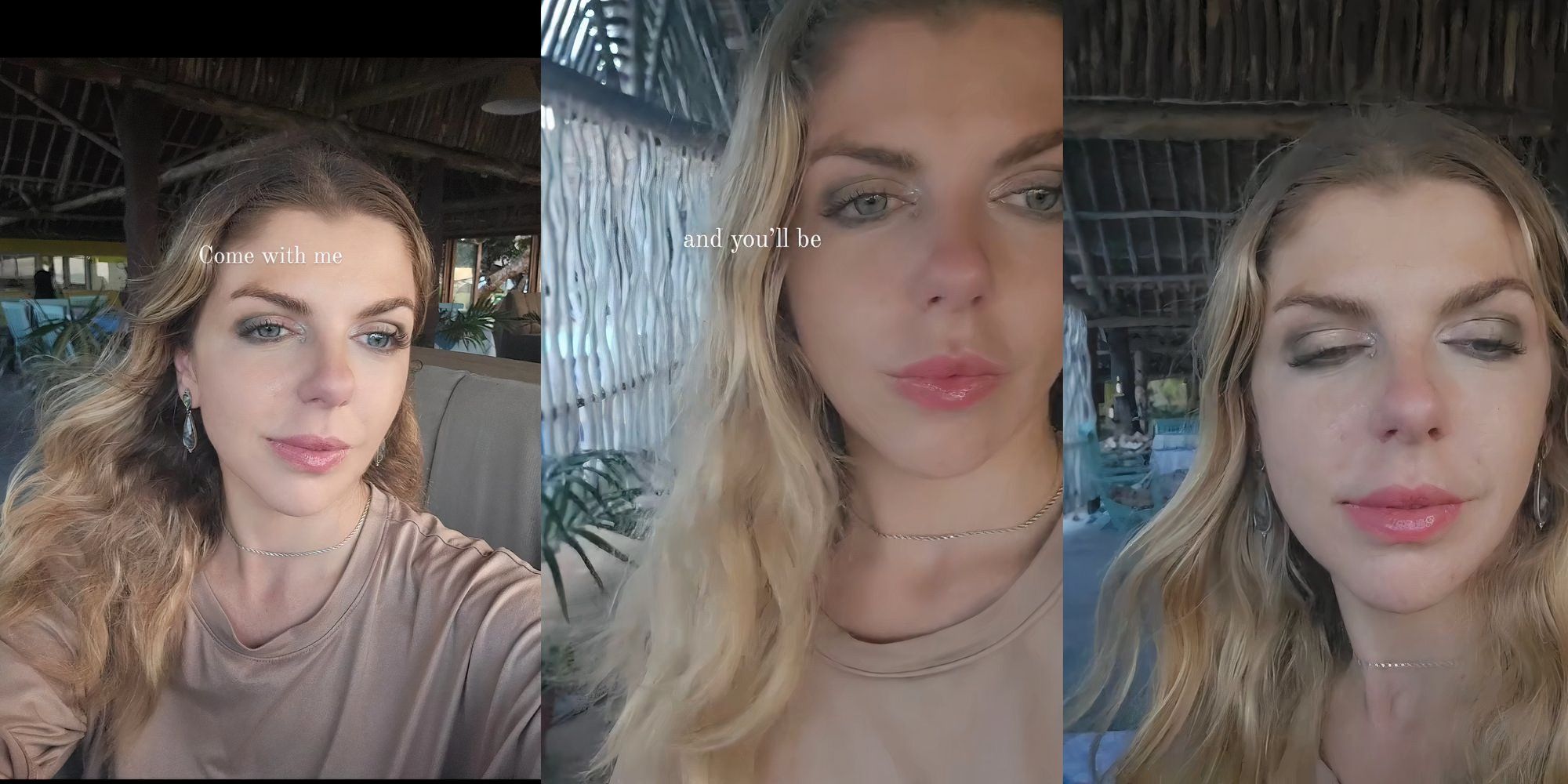 Ariela Weinberg in 90 Day Fiance in beige top taking selfie video in beach shack