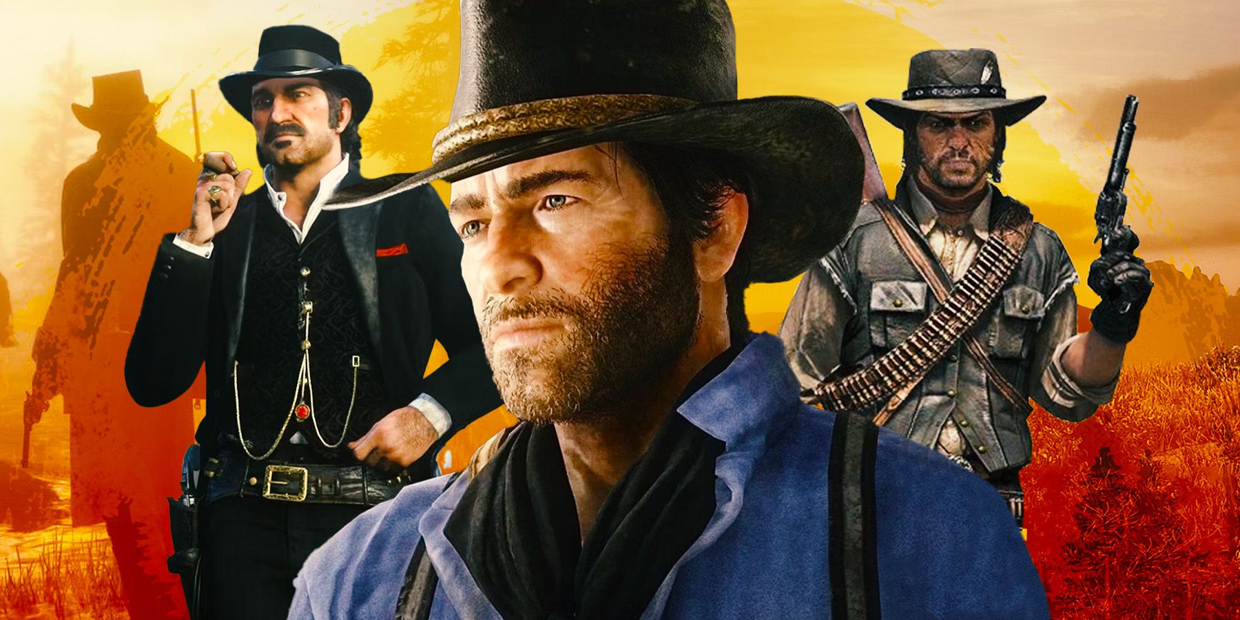 Arthur Morgan y John Marsden con Holland de Red Dead Redemption 2