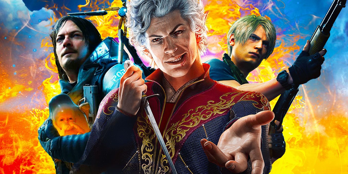 Astarion from Baldur&rsquo;s Gate 3 with characters from Death Stranding and Resident Evil 4 Remake