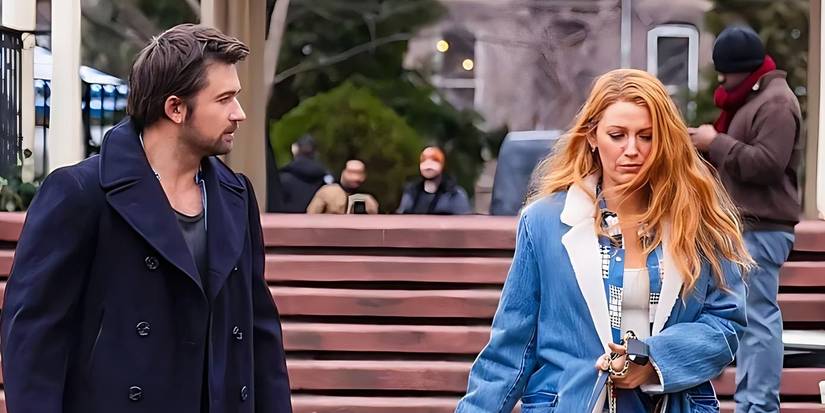 Atlas (Brandon Sklenar) and Lily (Blake Lively) walk around Boston in It Ends with Us
