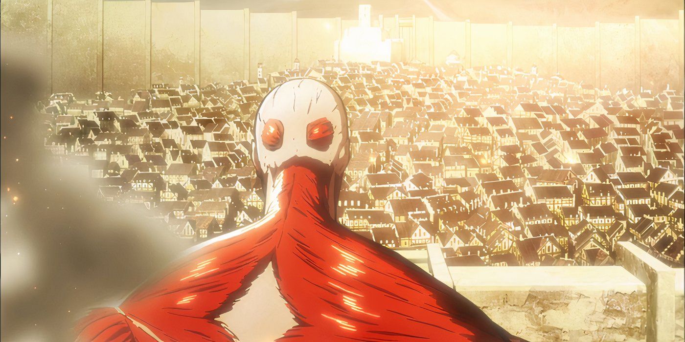 Attack on Titan Colossal Titan overlooking Wall Maria before it was destroyed