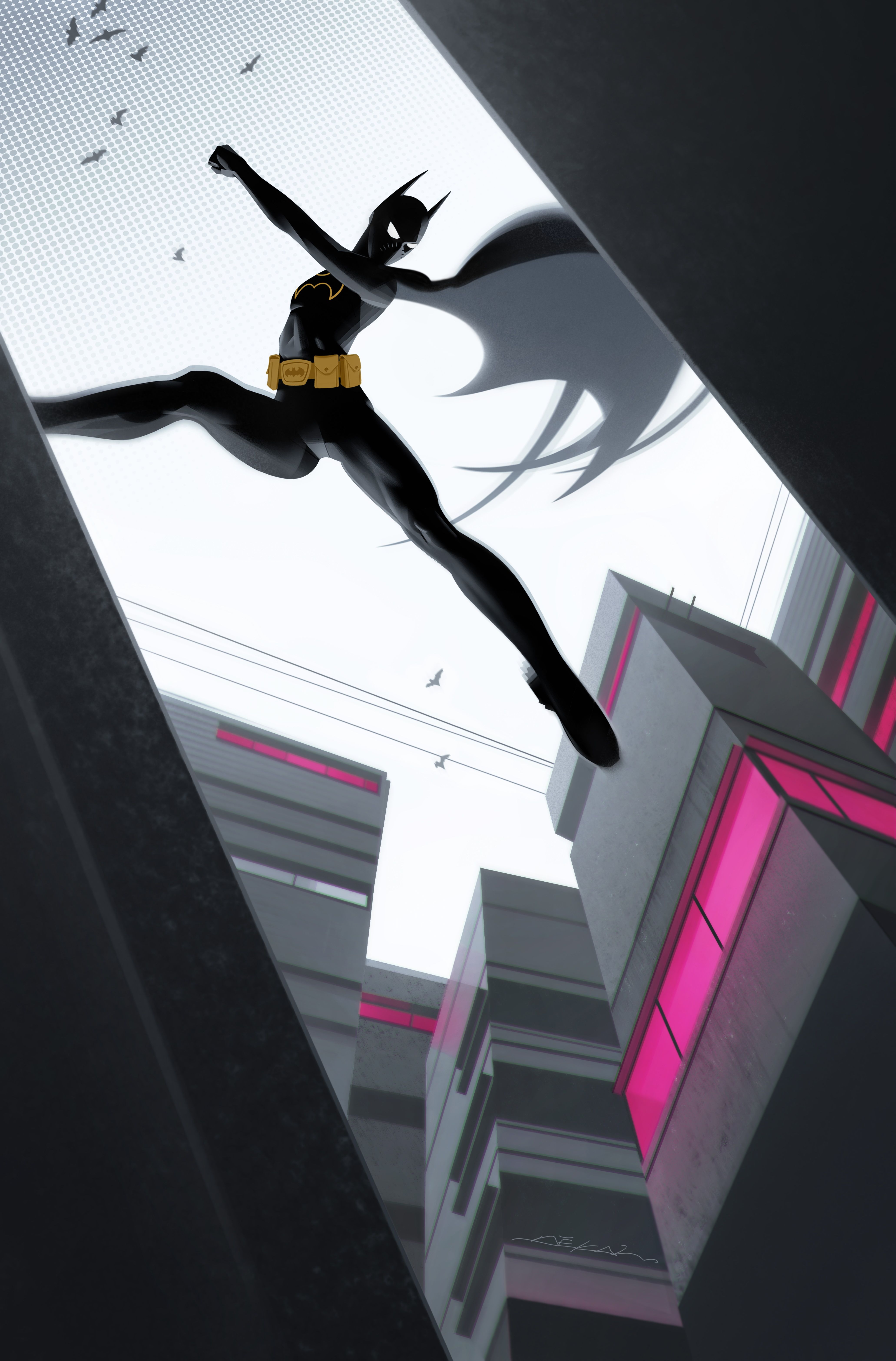 Capa variante de Batgirl 1 Dekal: Batgirl Cassandra Cain pula telhados.