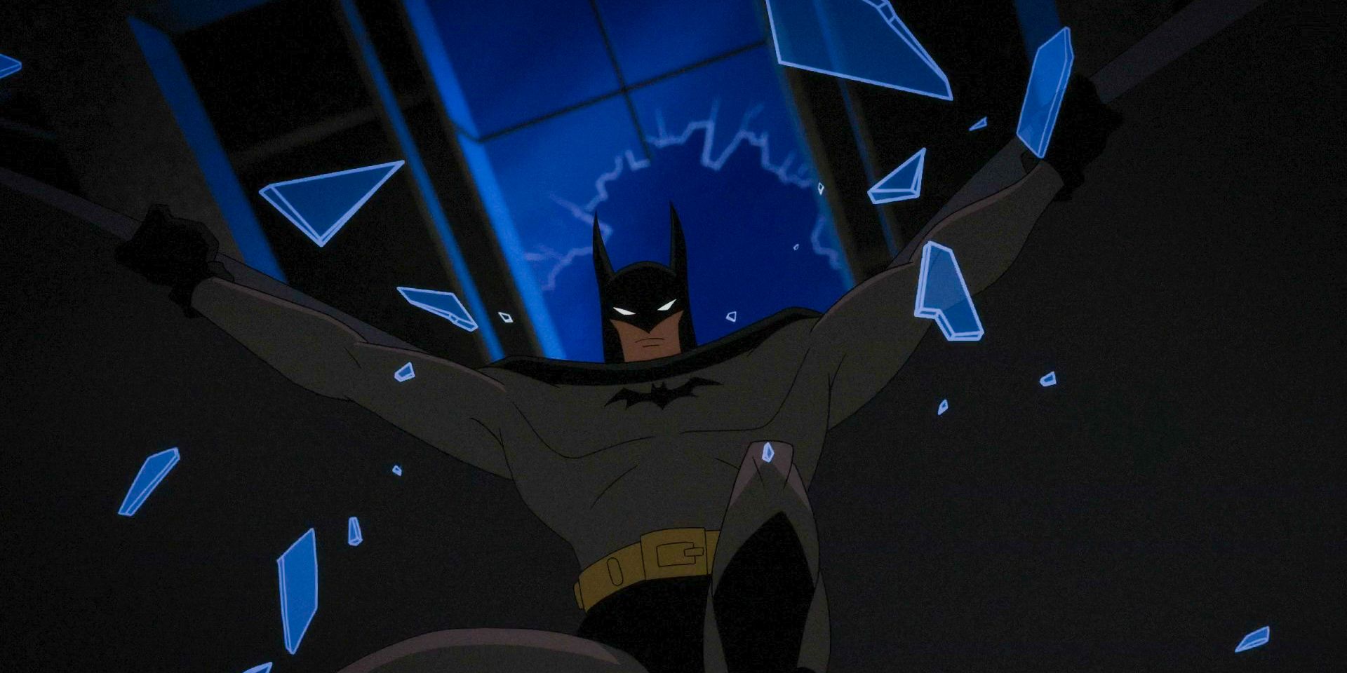 Batman coming down through a window in Batman: Caped Crusader Season 1