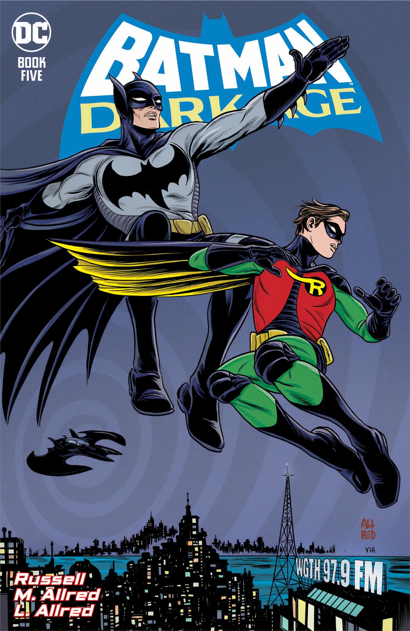 Capa principal de Batman Dark Age 5: Batman e Robin saltam sobre Gotham.