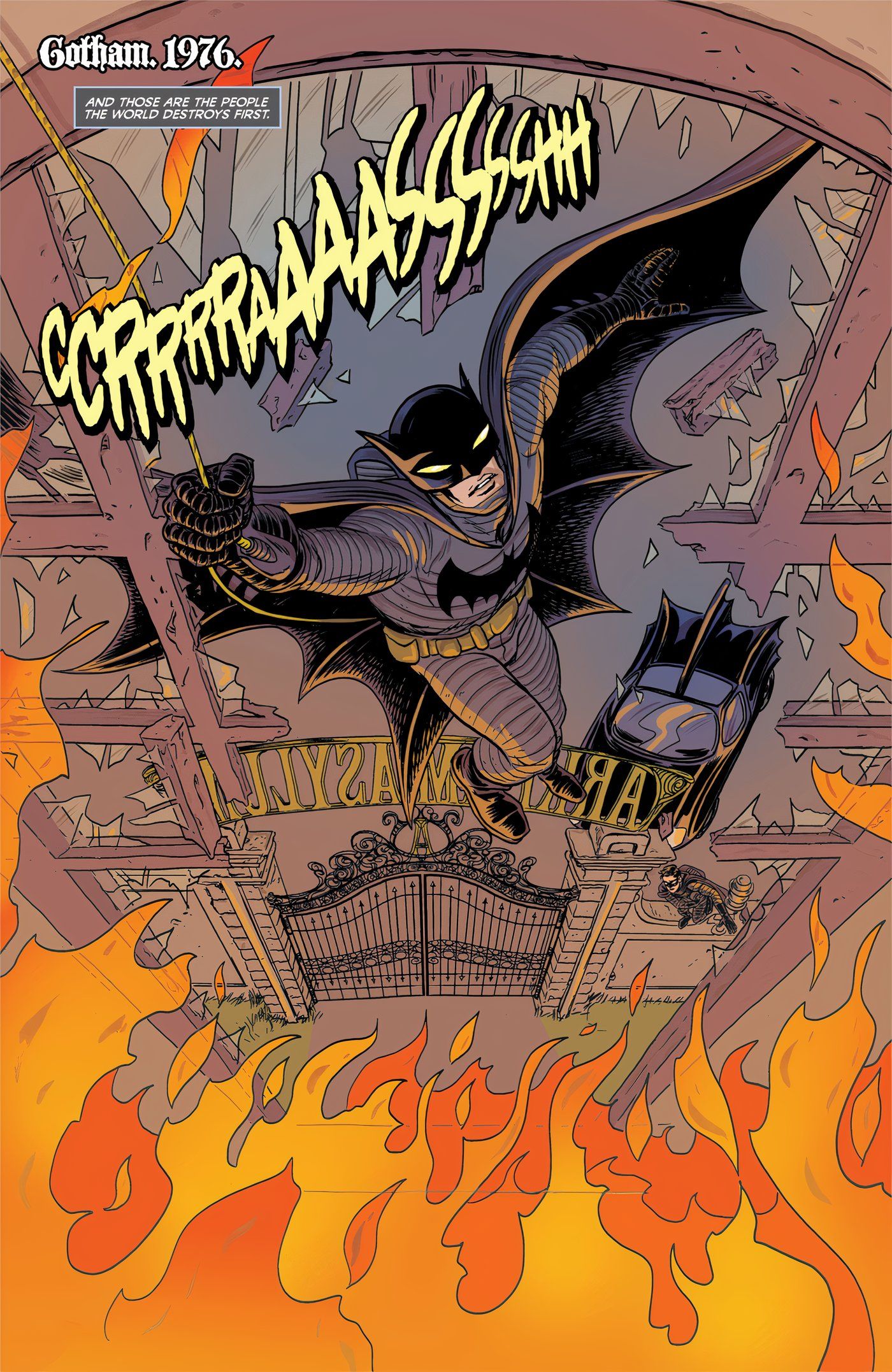 Prévia de Batman Dark Age 5 Página 5: Batman atravessa uma janela.