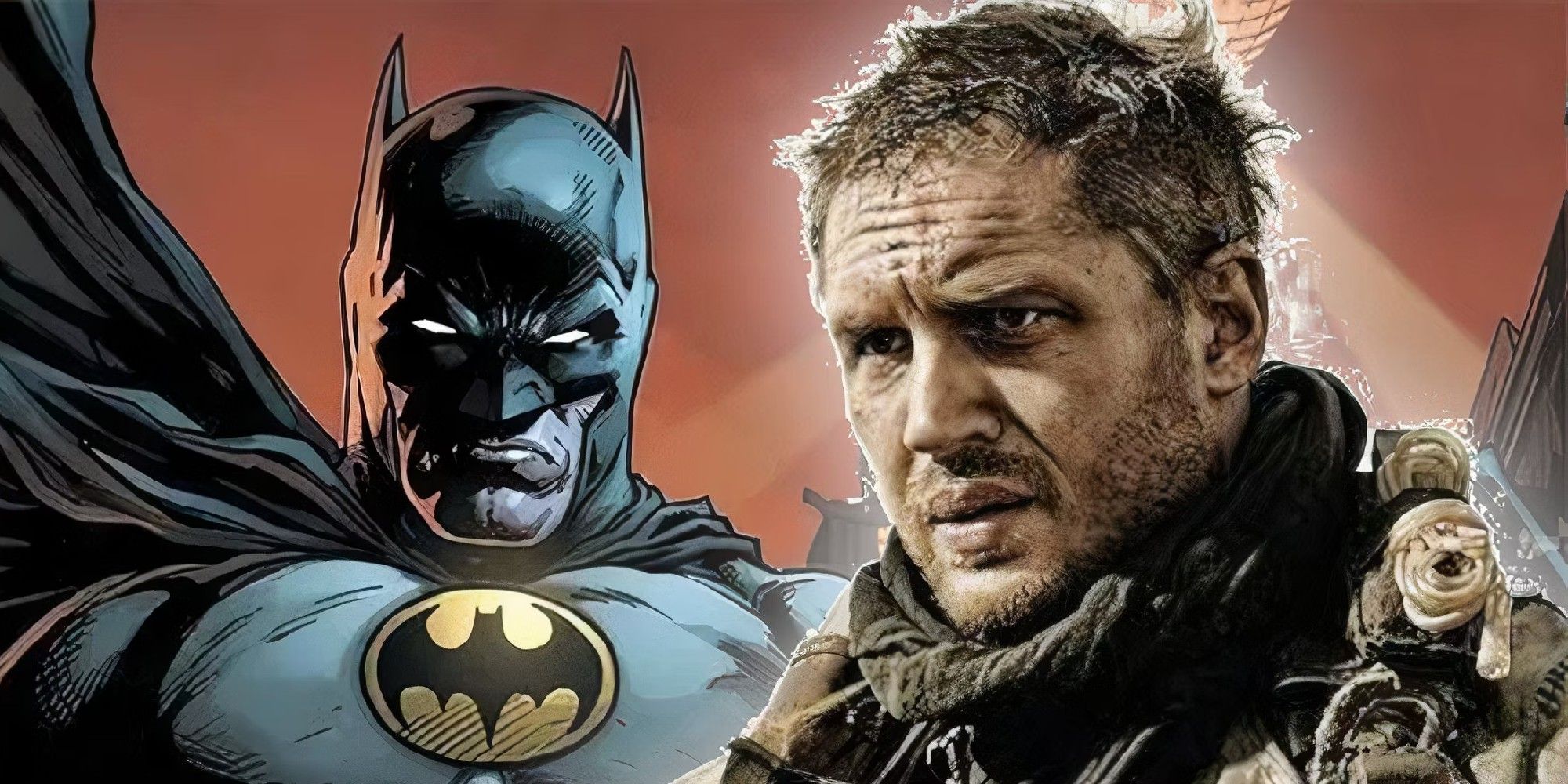 Comic book art of Batman next to Mad Max.