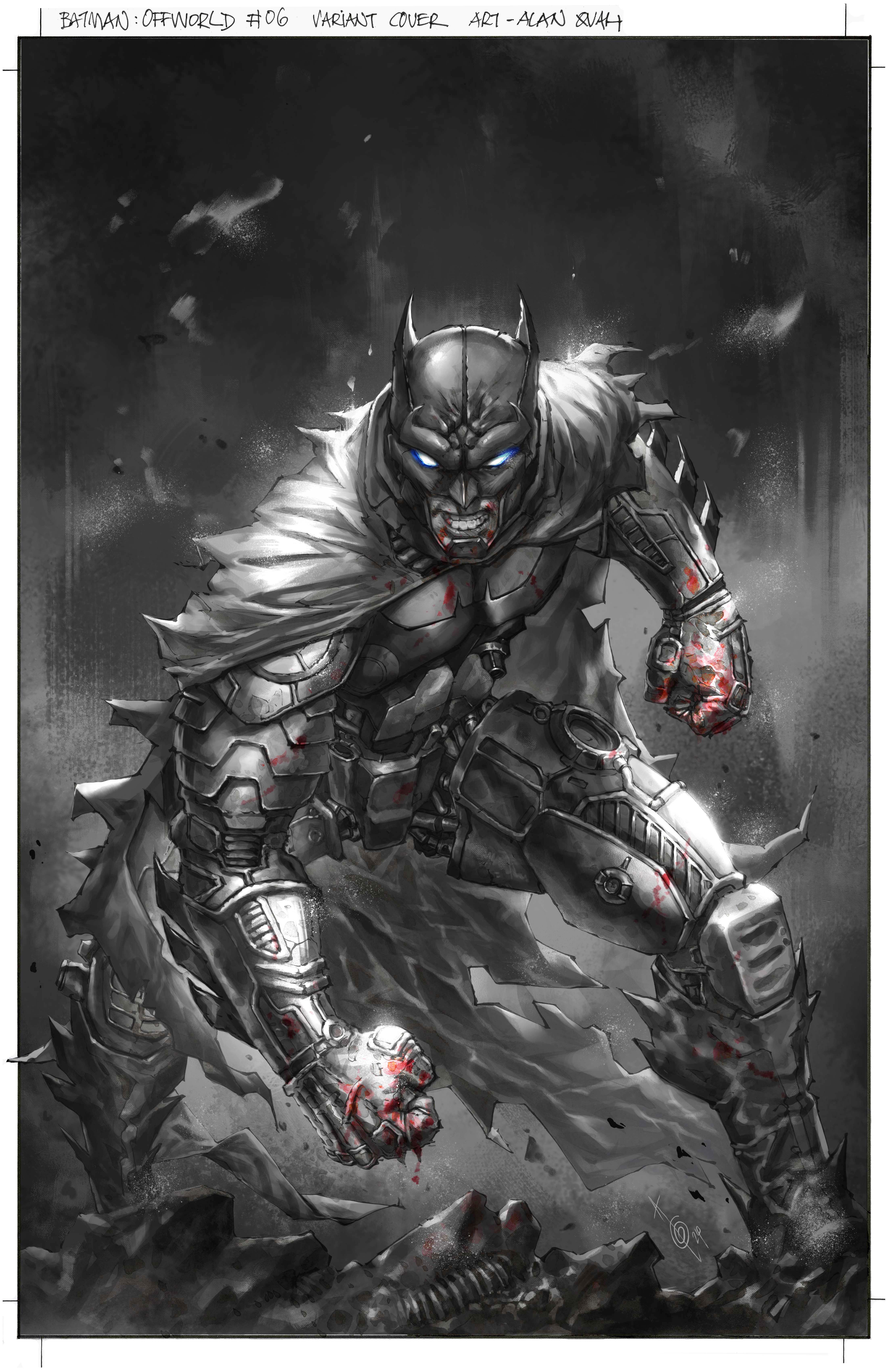 Batman Off World 7 Quah Variant Cover: Batman poses angrily after the fight.