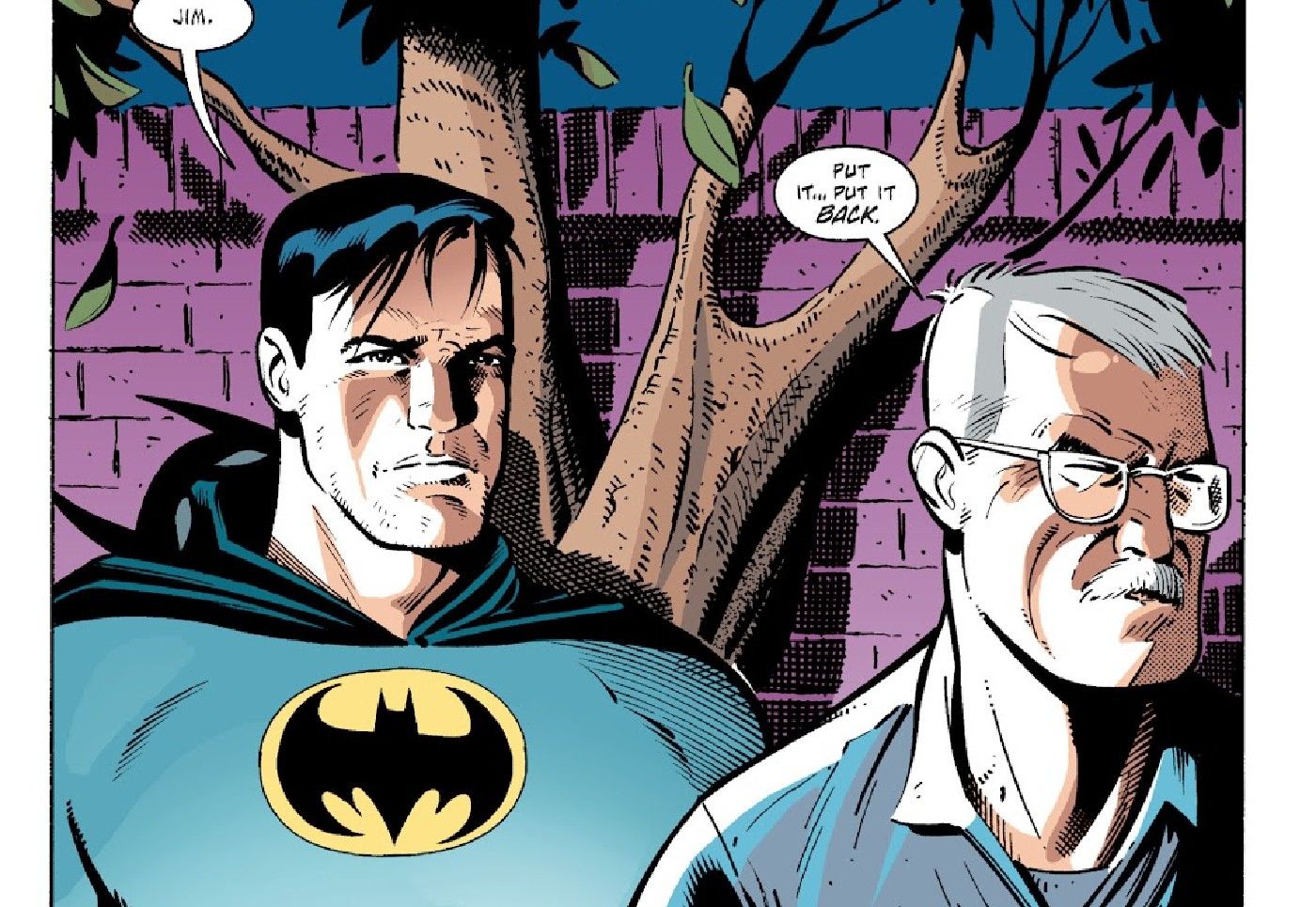 Batman revela sua identidade para Jim Gordon, que se recusa a olhar