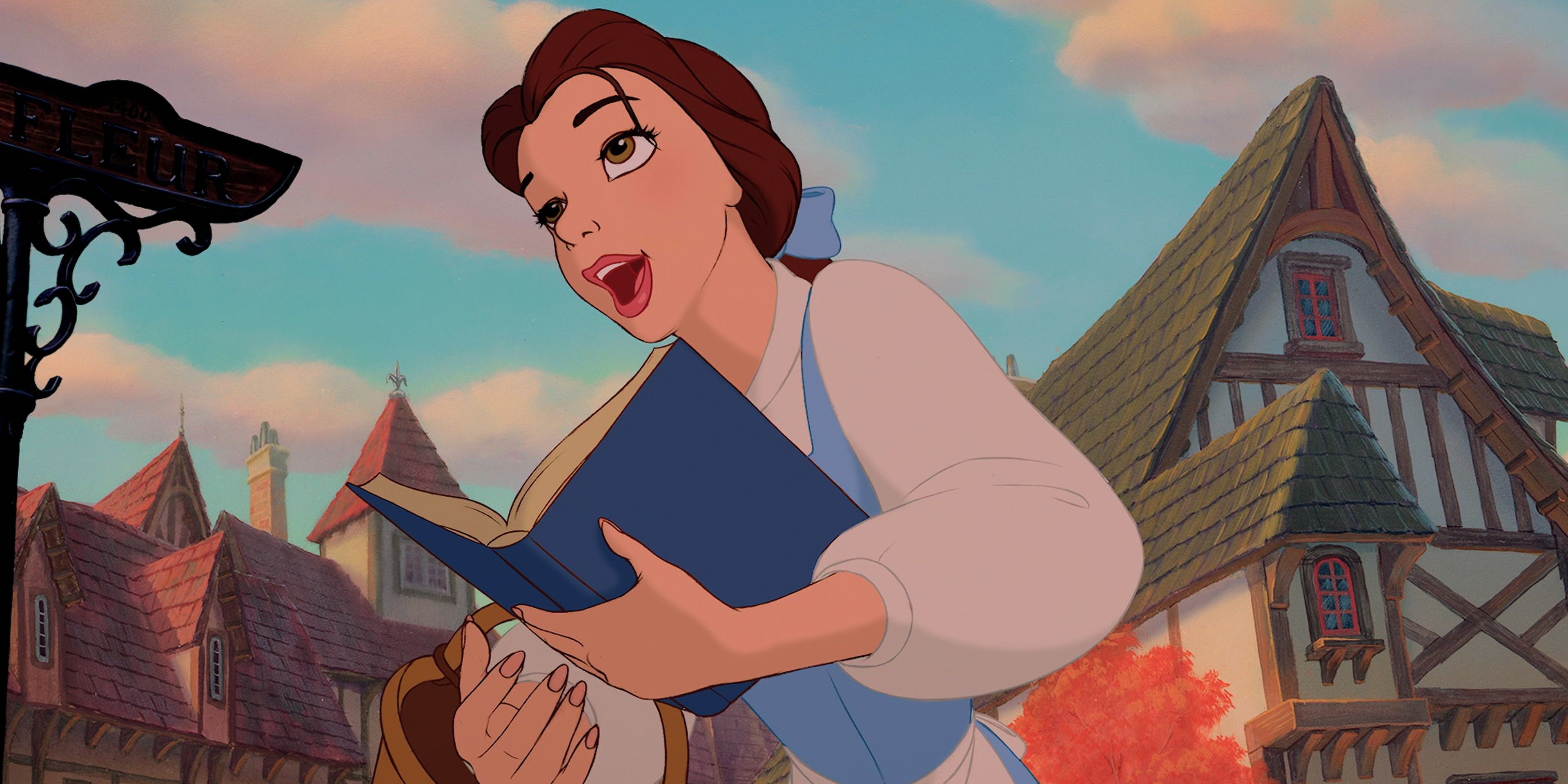 Belle Singing While Holding Her Book In Disney's Beauty And The Beast (1991)