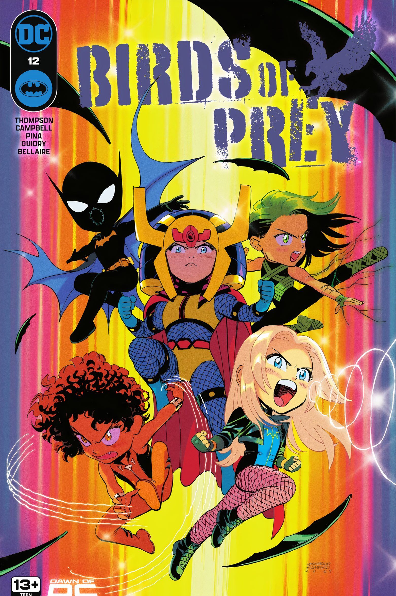 As Aves de Rapina são retratadas em estilo chibi na capa da revista Birds of Prey #12