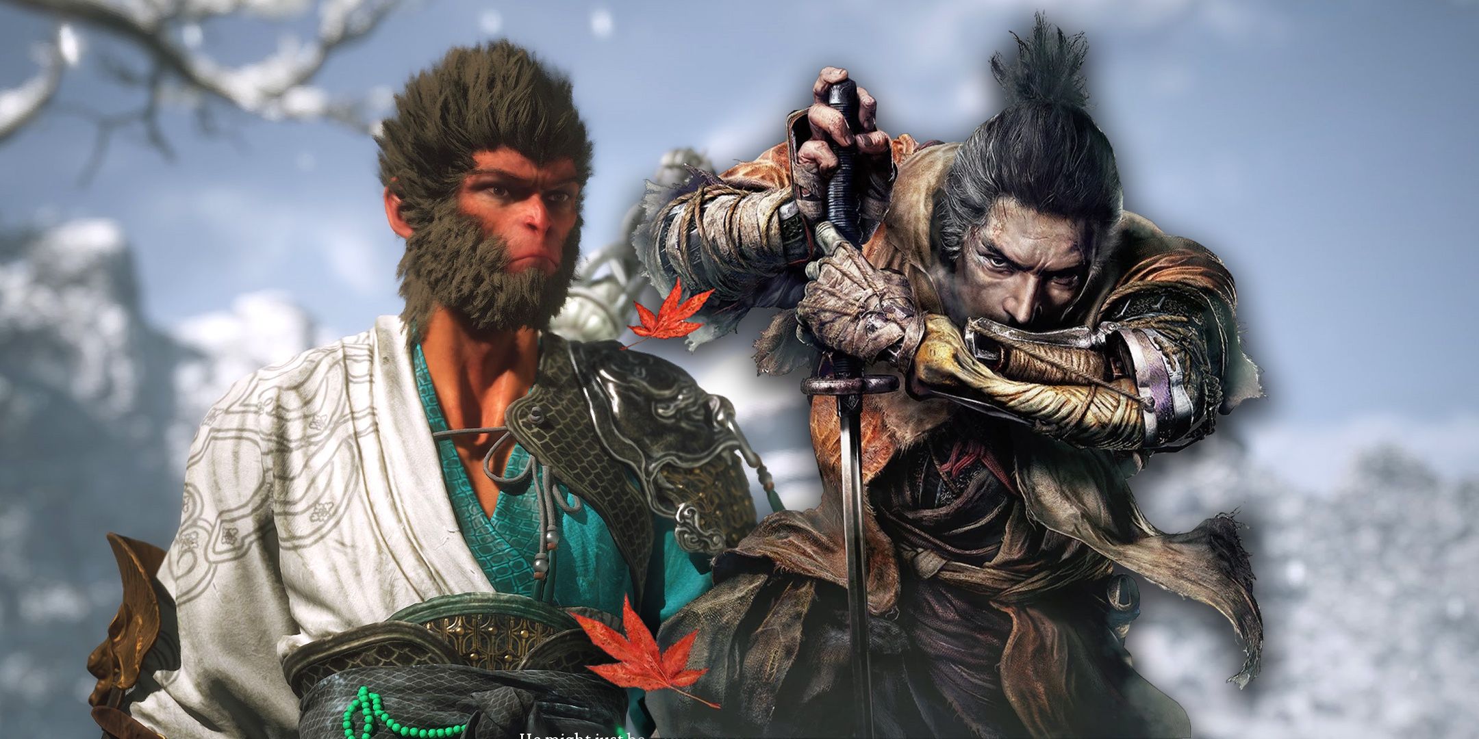 The Destined One from Black Myth: Wukong next to the protagonist of Sekiro.