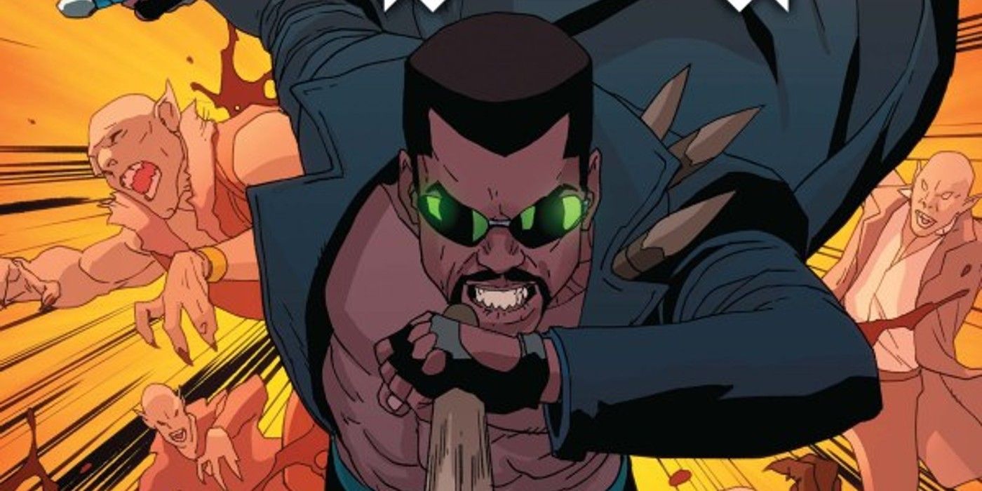 Blade fiercely rushes forward, leaving vampires in his wake. 