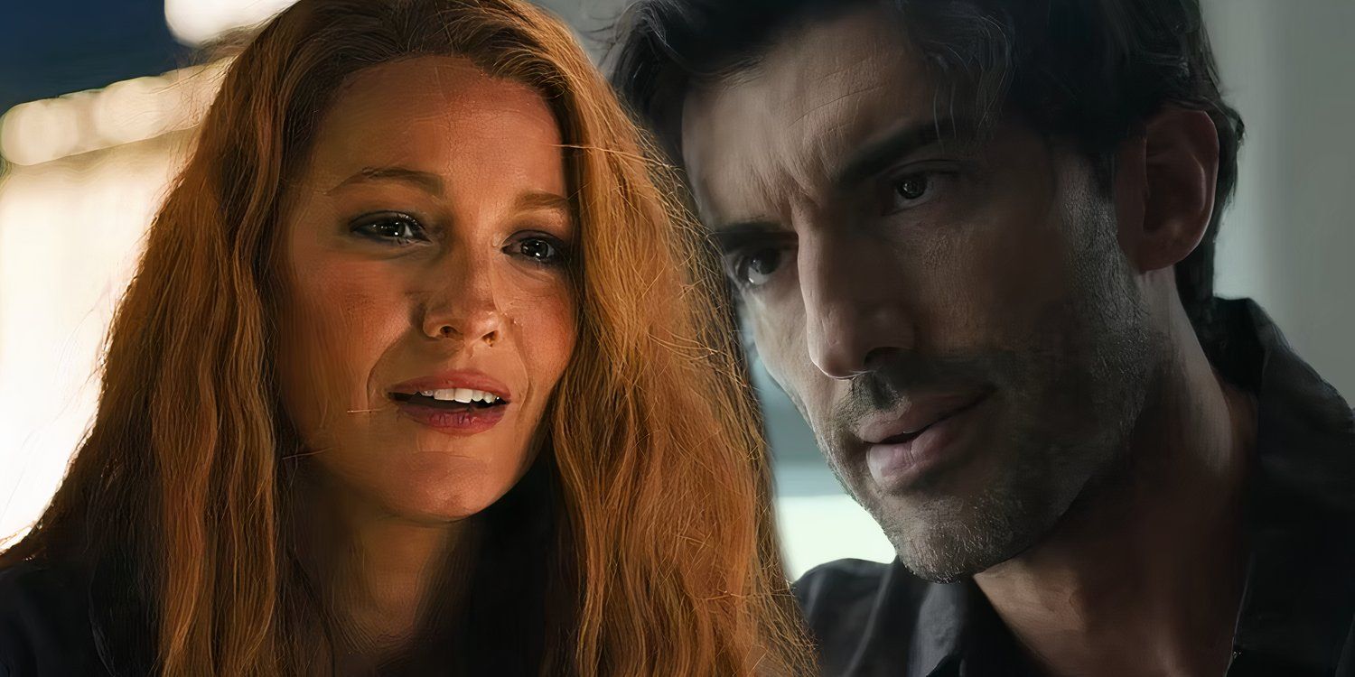 Blake Lively as Lily Bloom with her mouth agape next to Justin Baldoni as Ryle looking angry in It Ends with Us