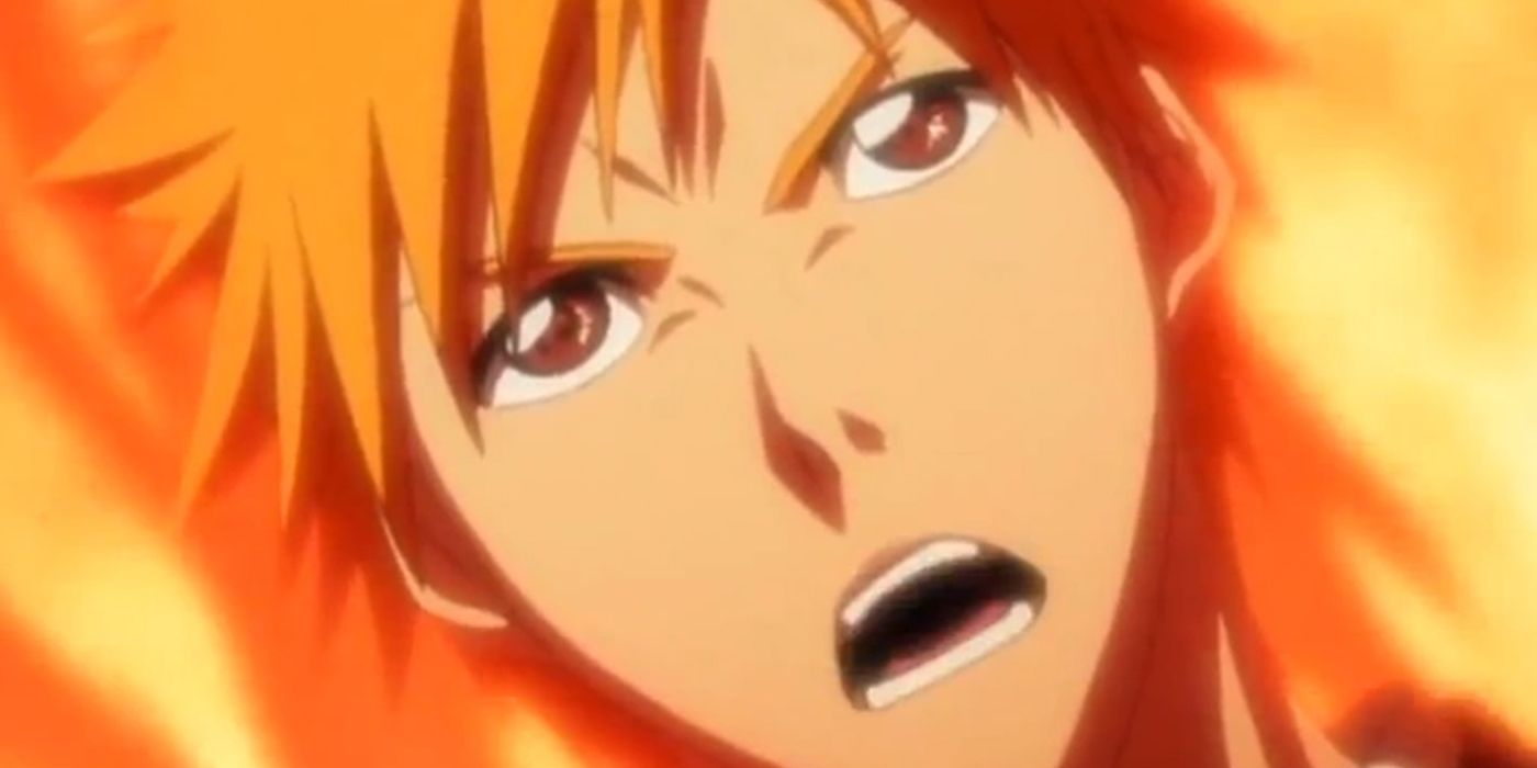 Ichigo&rsquo;s face, surrounded by fire.