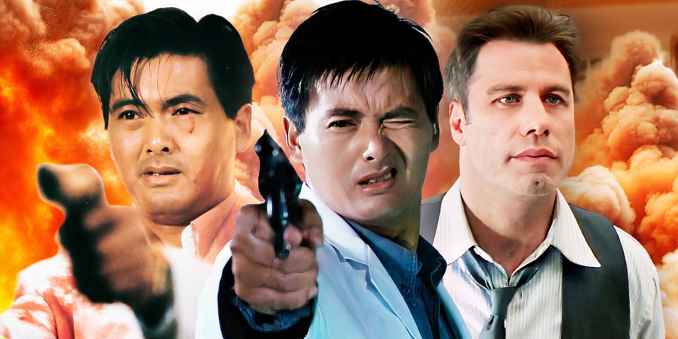 Blended image of stills from John Woo&rsquo;s The Killer (1989), Hard Boiled, and Face Off